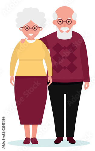 Happy old couple smiling on white background. Vector illustration in cartoon flat style