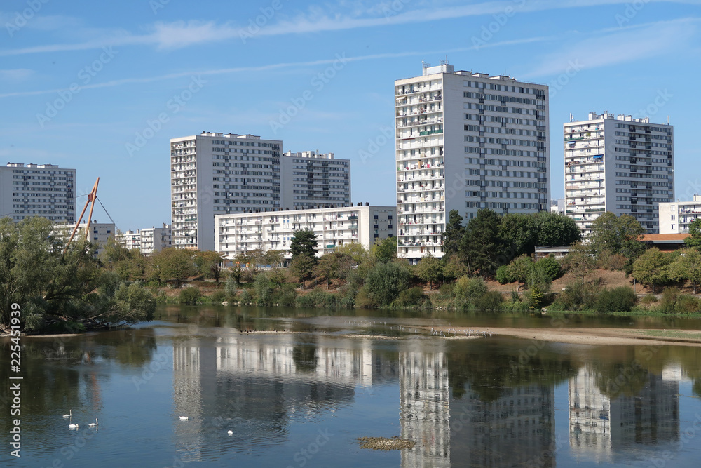 Tours south suburbs seen from the Cher river, France, september 2018