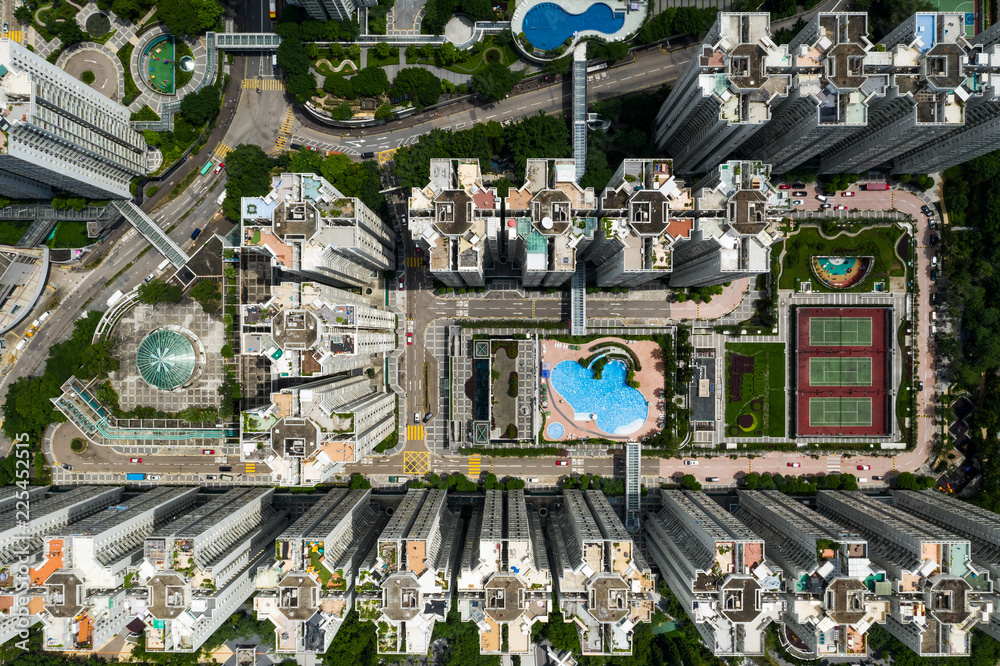 Top down view of Hong Kong apartment building