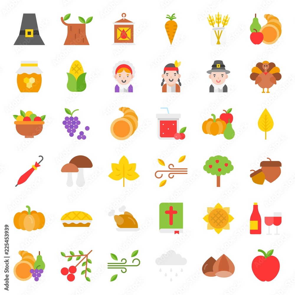 Thanksgiving icon big set, flat design
