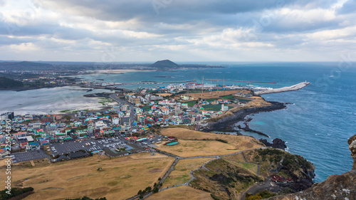 landscape high angle view on the mountain jeju city south Korea  photo