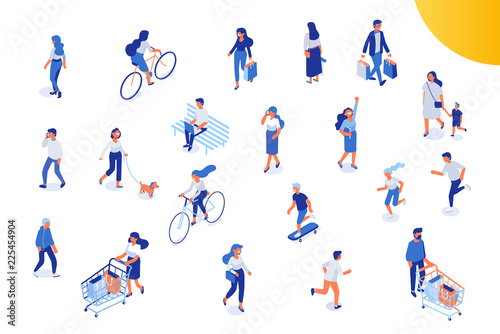 Different isomeric people vector set isolated on white. 