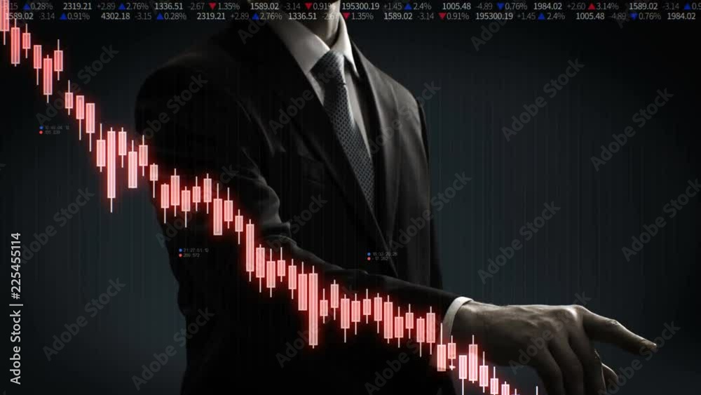 Businessman touched screen, various animated Stock Market charts and ...