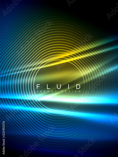 Neon glowing wave  magic energy and light motion background. Vector illustration