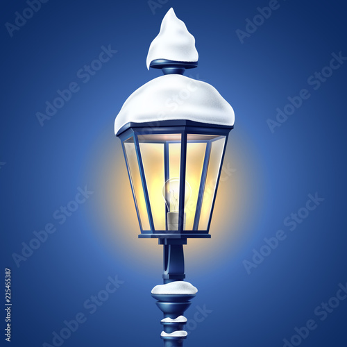 Vector realistic streetlight with snowcap new year
