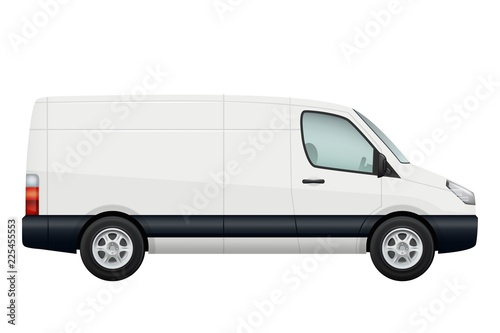 Mini van car. Side view of white minivan isolated on white. Vehicle minibus or wagon. Vector illustration