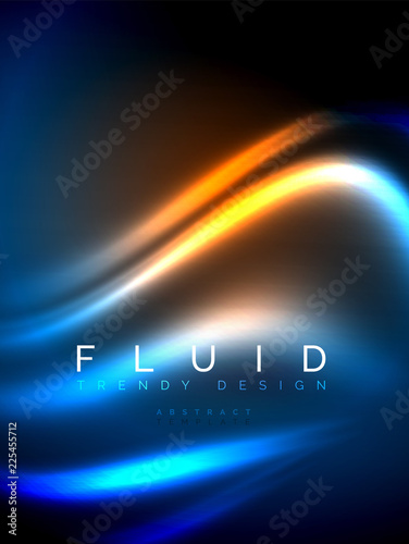 Neon glowing wave, magic energy and light motion background. Vector illustration