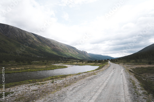 Remote road in the Finndalen Valley in Norway