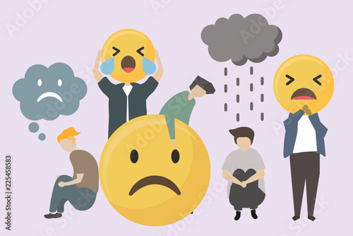 People with sad and angry emojis illustration
