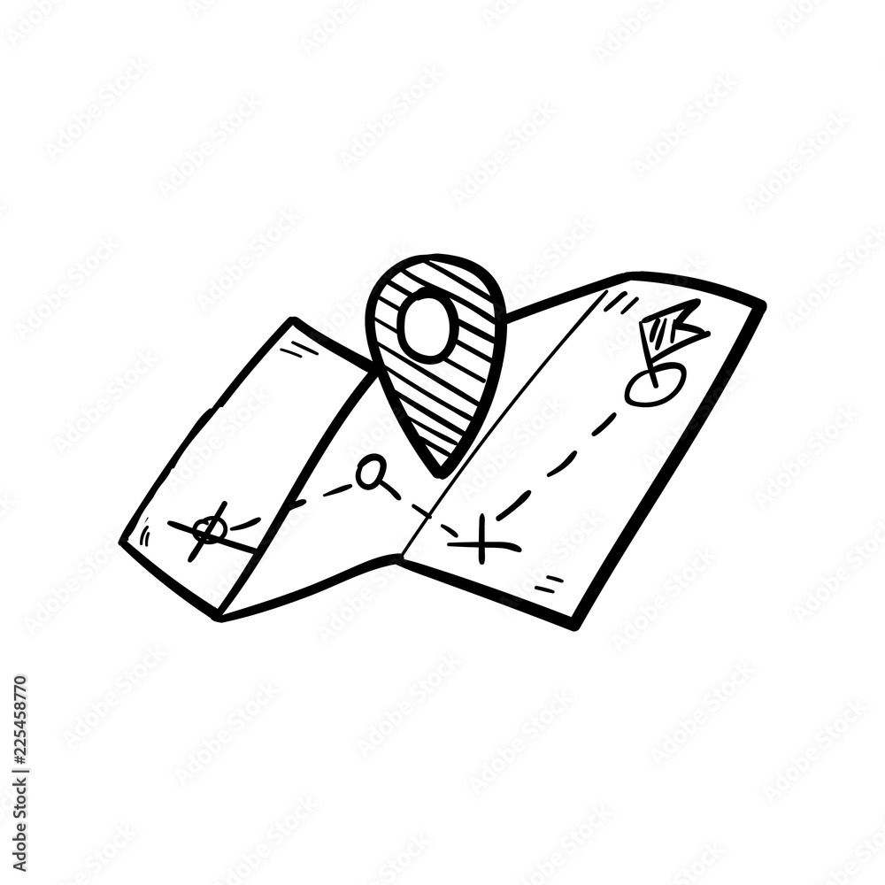 Vettoriale Stock Handdrawn doodle gps map icon. Hand drawn black sketch.  Sign symbol. Decoration element. White background. Isolated. Flat design.  Vector illustration | Adobe Stock