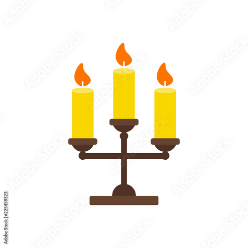 Vector Illustration. Triple candlestick with candles isolated icon. Flat style. Thanksgiving simbol
