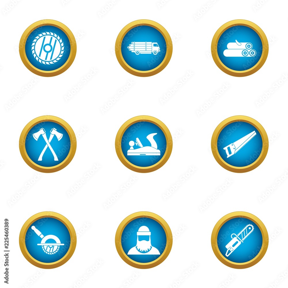 Timber industry icons set. Flat set of 9 timber industry vector icons for web isolated on white background Timber industry icons set. Flat set of 9 timber industry vector icons for web isolated on white background