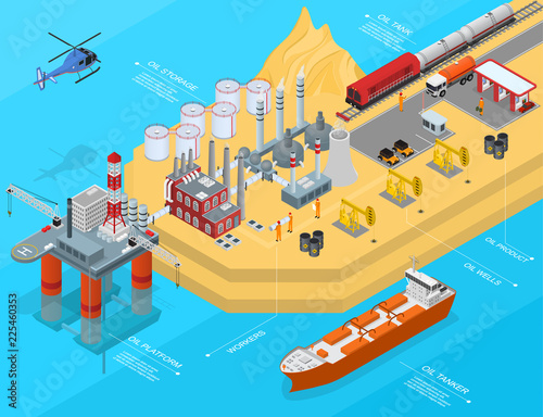 Oil Gas Industry Concept 3d Isometric View. Vector