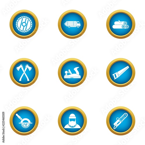 Timber industry icons set. Flat set of 9 timber industry vector icons for web isolated on white background