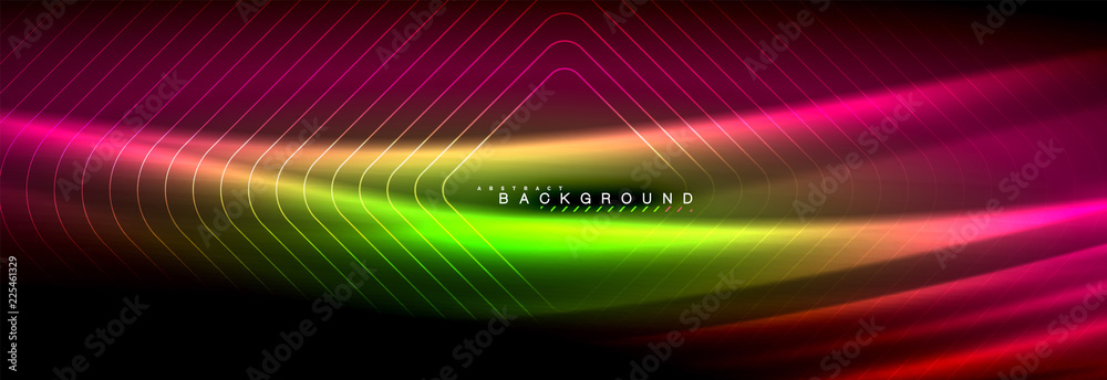 Fototapeta premium Neon glowing fluid wave lines, magic energy space light concept, abstract background wallpaper design