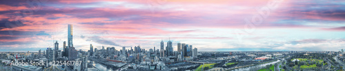 Melbourne, Australia. Sunset aerial panorama of city skyline