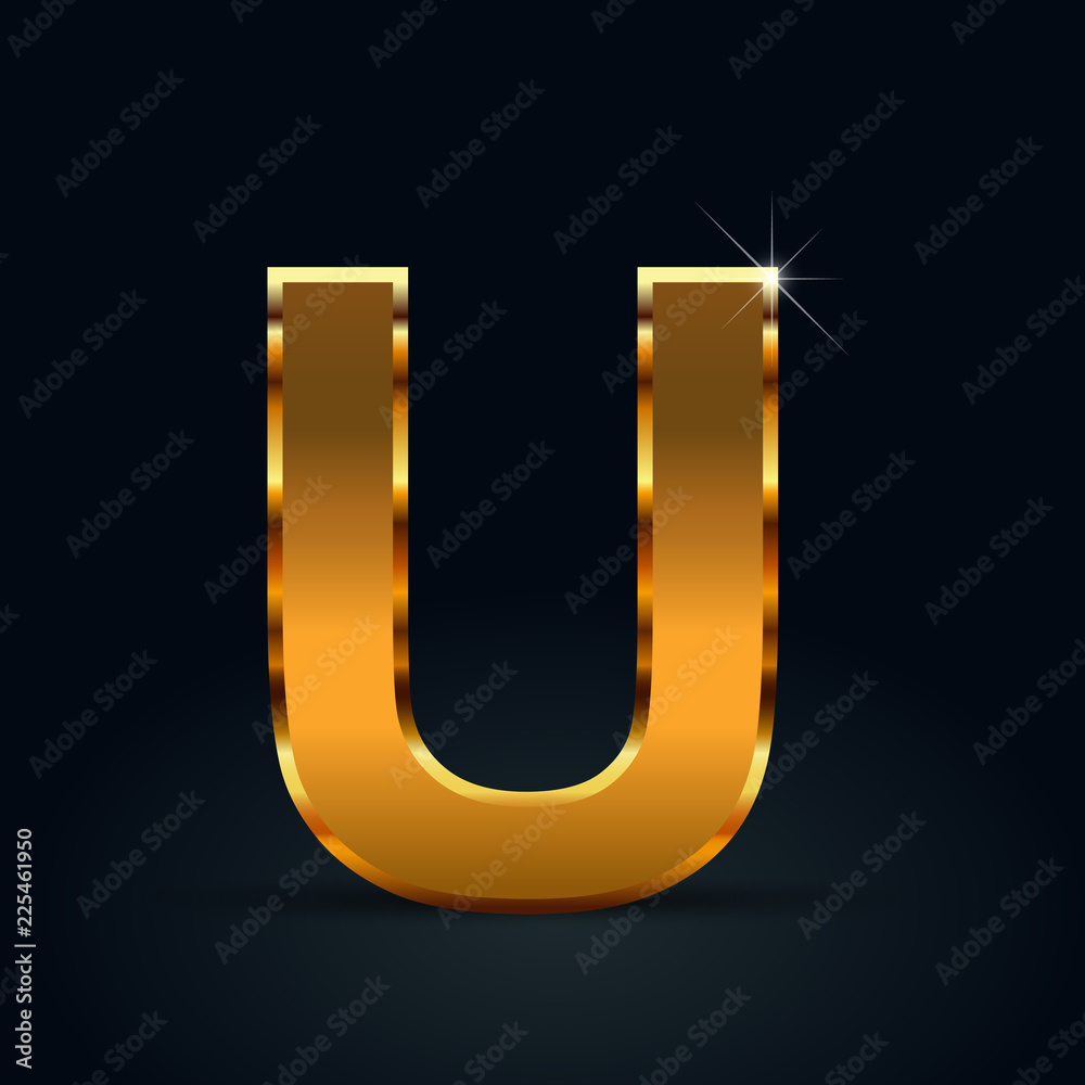 Dark gold vector letter U uppercase isolated on black background Dark gold vector letter U uppercase isolated on black background