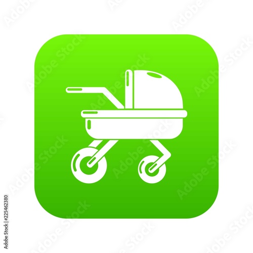Baby carriage family icon green vector isolated on white background