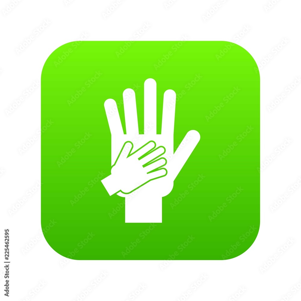 Parent and child hands together icon digital green for any design isolated on white vector illustration Parent and child hands together icon digital green for any design isolated on white vector illustration