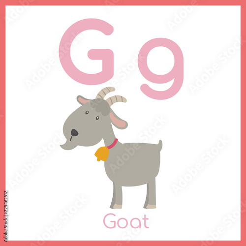 Cute animal alphabet. G letter. Cute Goat.