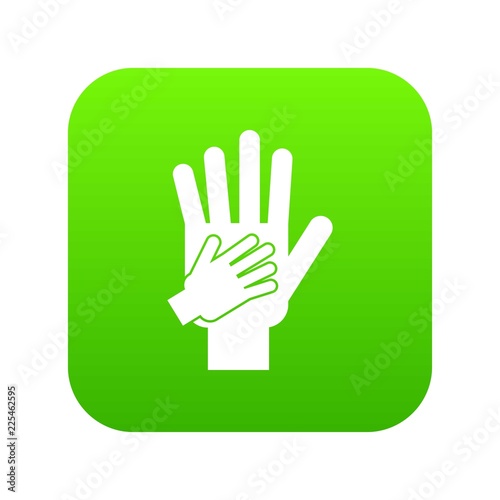 Parent and child hands together icon digital green for any design isolated on white vector illustration