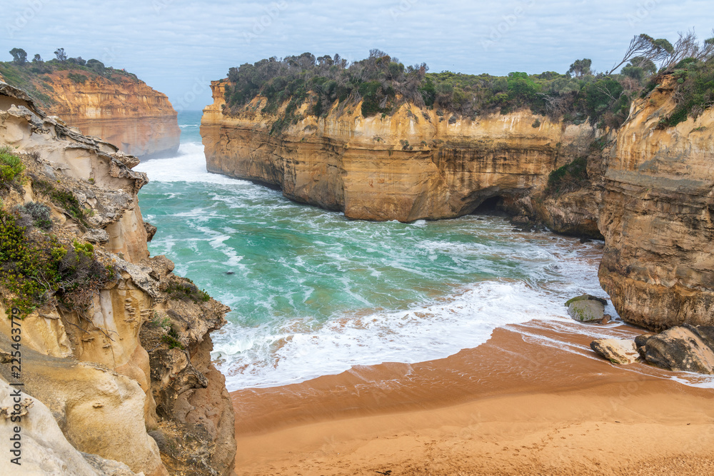 Loch Ard Gorge on a cloudy and stormy day, Great Ocean Road, Australia