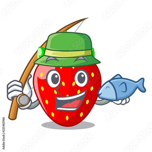 Fishing fresh ripe strawberry isolated on mascot