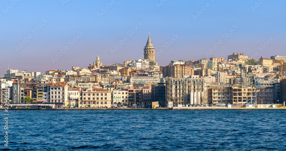 City view of Istanbul, Turkey from the sea overlooking Galata Tower and Karakoy district