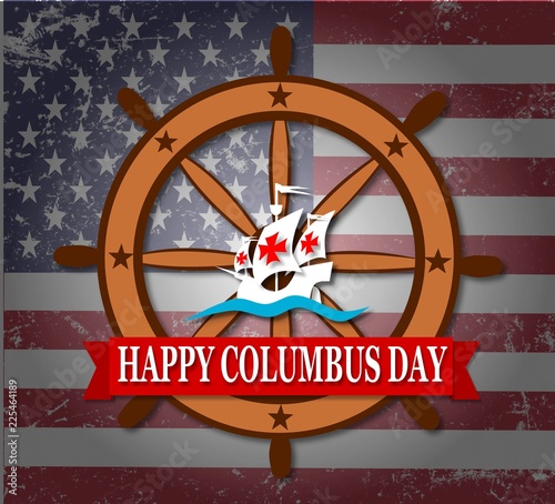 Happy Columbus Day, Vector illustration banner or poster with ship