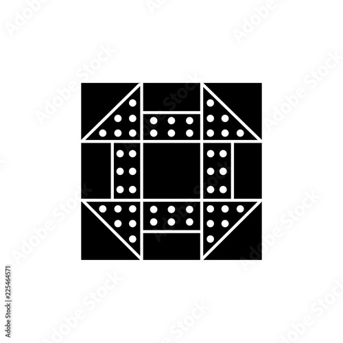 Black & white vector illustration of shoo fly quilt pattern. Flat icon of quilting & patchwork geometric design template. Isolated on white background.
