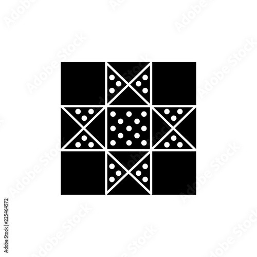 Black & white vector illustration of lone star quilt pattern. Flat icon of quilting & patchwork geometric design template. Isolated on white background.