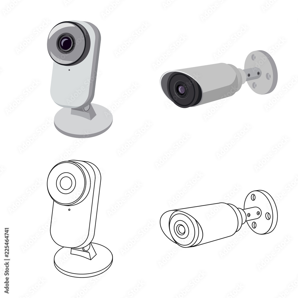 Vector illustration of cctv and camera symbol. Collection of cctv and system stock vector illustration. Vector illustration of cctv and camera symbol. Collection of cctv and system stock vector illustration.