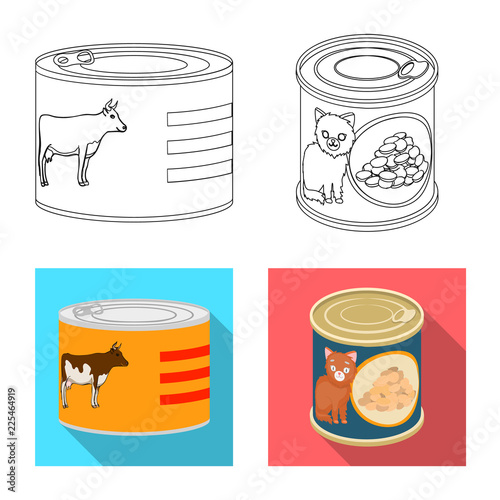 Vector design of can and food sign. Set of can and package vector icon for stock.