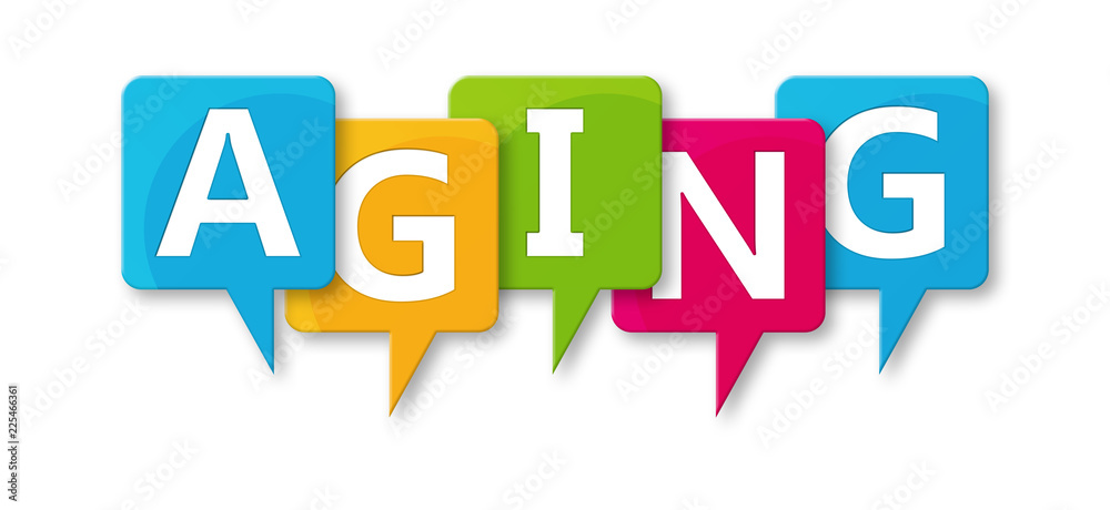 Aging - letters written in beautiful boxes on white background Aging - letters written in beautiful boxes on white background