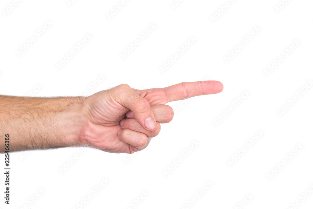 Mans hand pointing his finger isolated on a white background. Mans hand pointing his finger isolated on a white background.