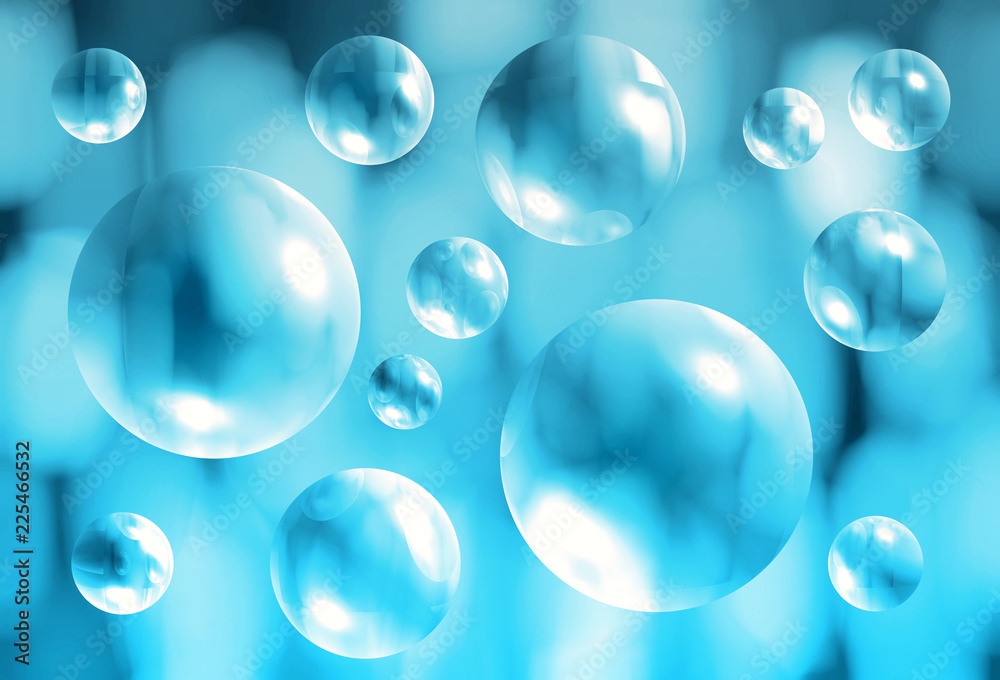 Abstract blue background with transparent 3d bubbles