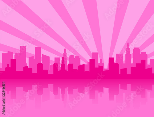 Pink city skyline silhouette