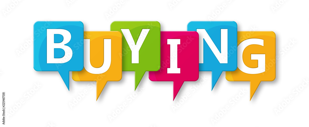 Buying - letters written in beautiful boxes on white background Buying - letters written in beautiful boxes on white background