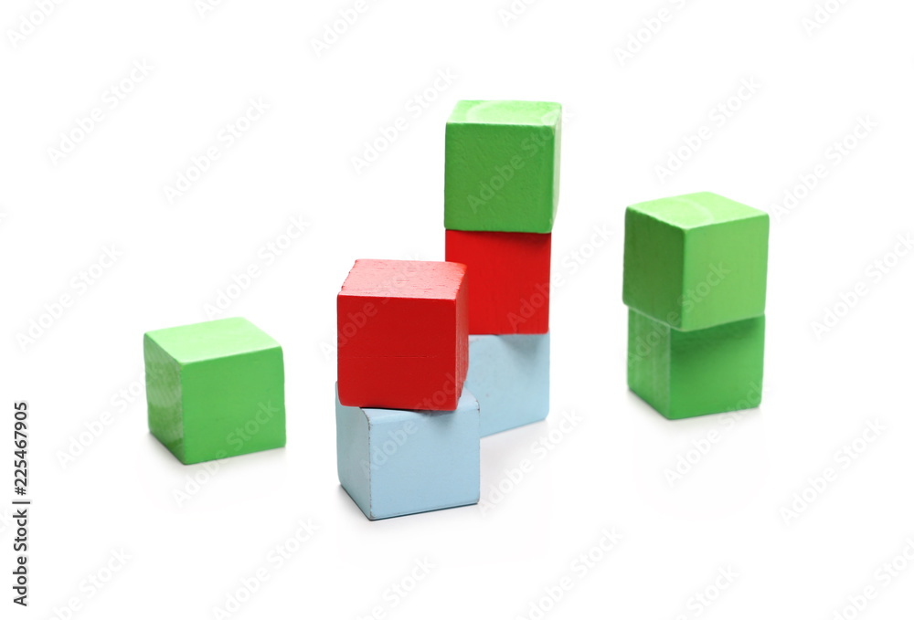Wooden building blocks for children, isolated on white background Wooden building blocks for children, isolated on white background