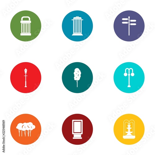 Park inventory icons set. Flat set of 9 park inventory vector icons for web isolated on white background