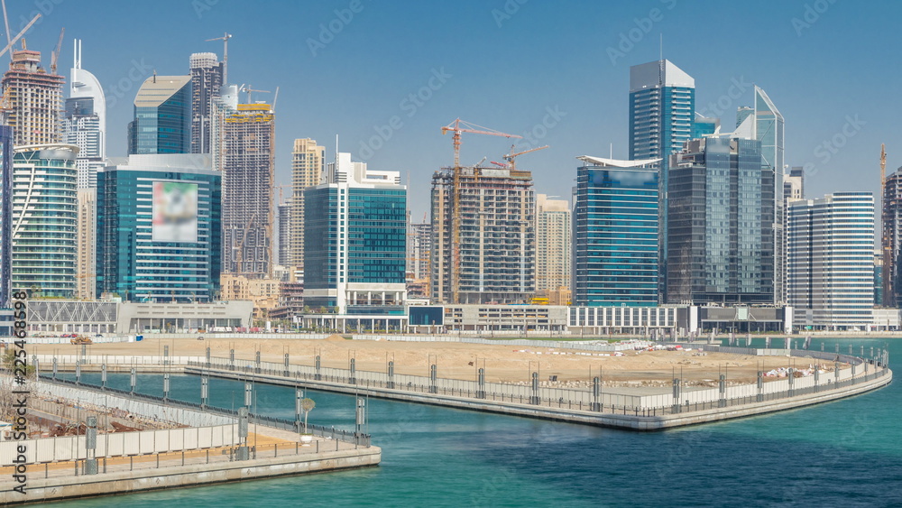Fototapeta premium Panoramic timelapse view of business bay and downtown area of Dubai
