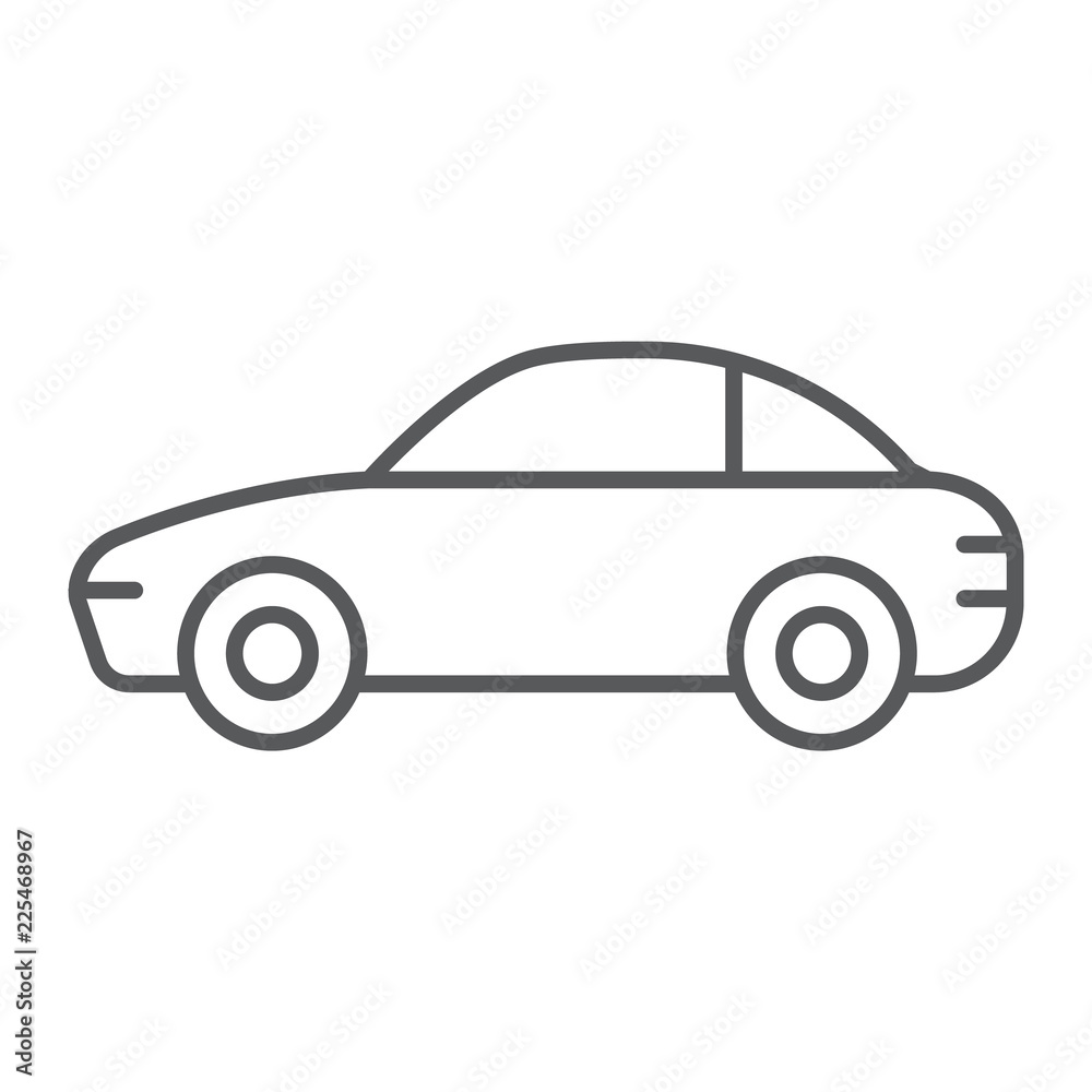 Car thin line icon, traffic and vehicle, automobile sign, vector graphics, a linear pattern on a white background.