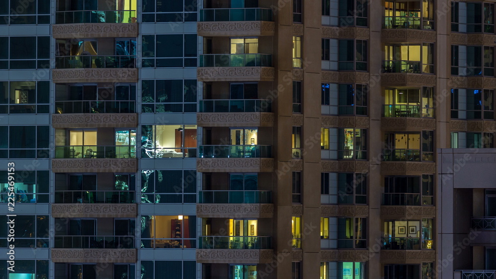 Scenic glowing windows of skyscrapers at evening timelapse Scenic glowing windows of skyscrapers at evening timelapse
