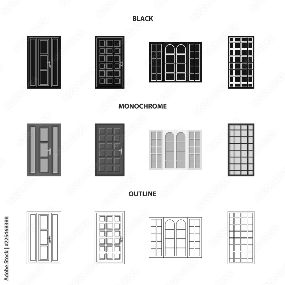 Isolated object of door and front icon. Collection of door and wooden stock vector illustration. Isolated object of door and front icon. Collection of door and wooden stock vector illustration.