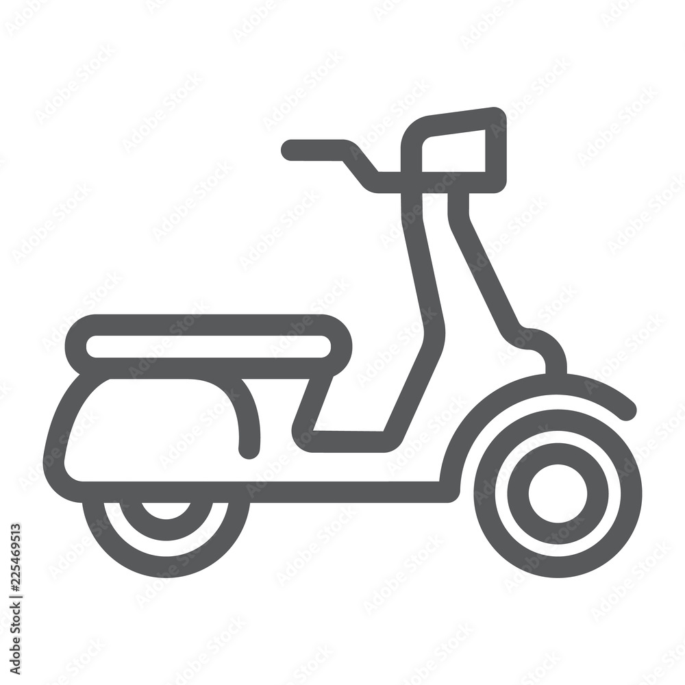 Scooter line icon, vehicle and transport, motorbike sign, vector graphics, a linear pattern on a white background. Scooter line icon, vehicle and transport, motorbike sign, vector graphics, a linear pattern on a white background.