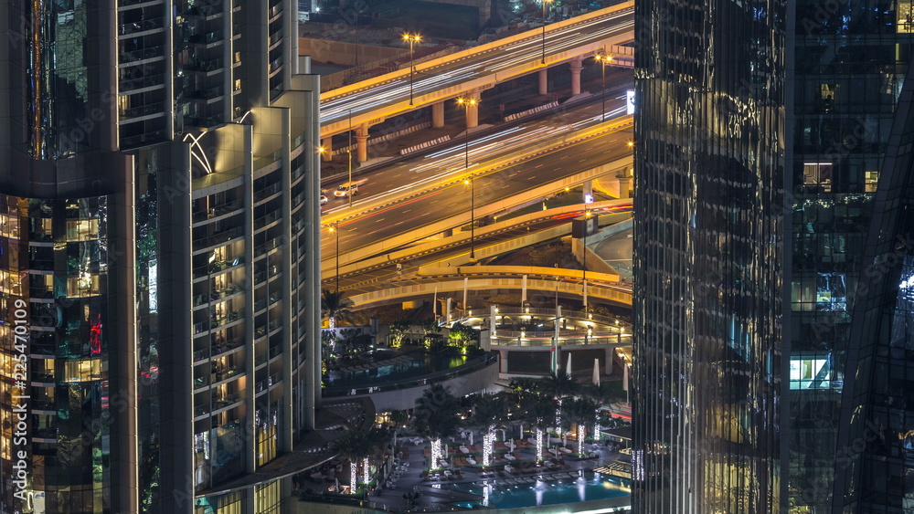 Dubai traffic at night timelapse with beautiful city
