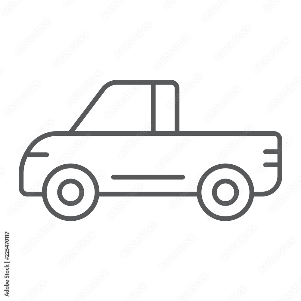 Pickup thin line icon, van and auto, car sign, vector graphics, a linear pattern on a white background.