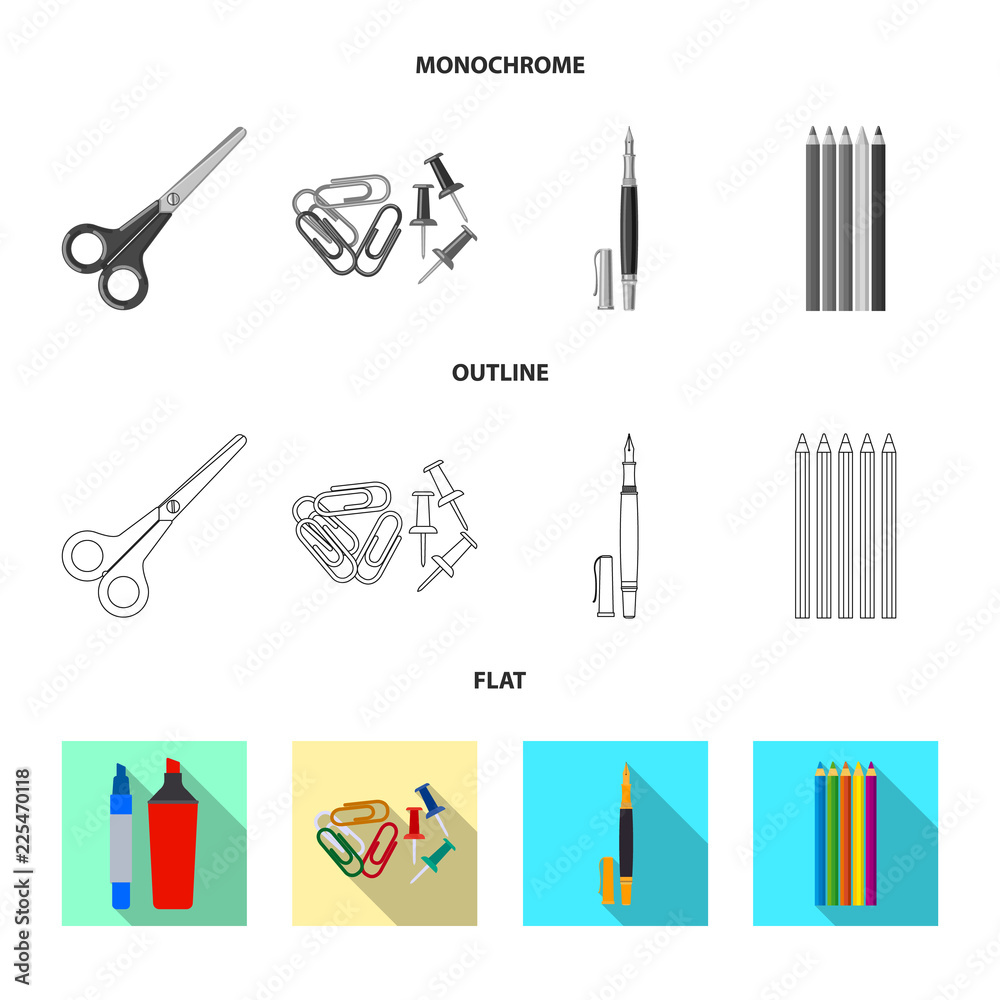 Vector design of office and supply sign. Set of office and school vector icon for stock. Vector design of office and supply sign. Set of office and school vector icon for stock.