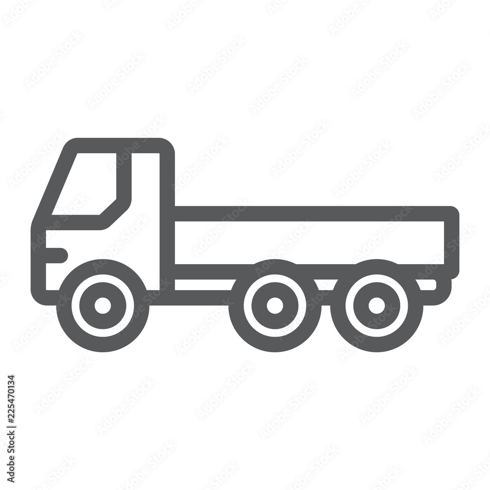 Flatbed truck line icon, automobile and cargo, car sign, vector graphics, a linear pattern on a white background. Flatbed truck line icon, automobile and cargo, car sign, vector graphics, a linear pattern on a white background.