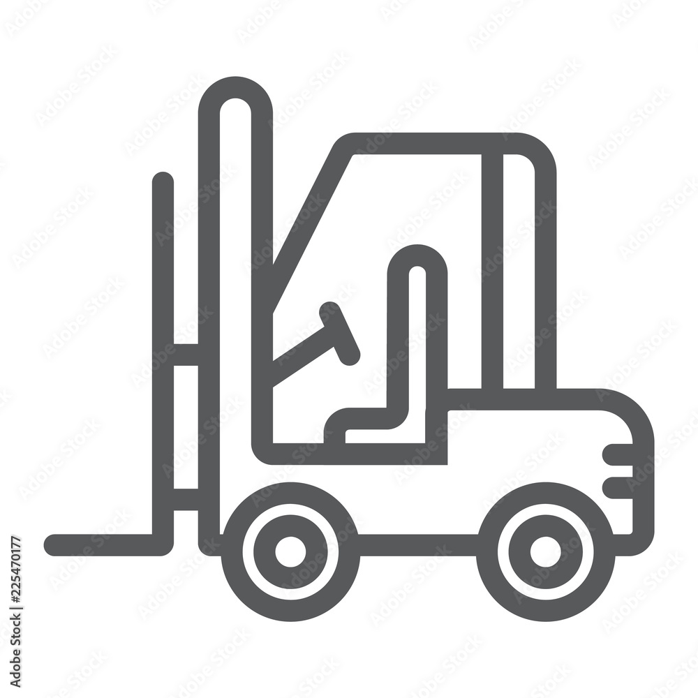 Forklift line icon, automobile and cargo, truck sign, vector graphics, a linear pattern on a white background.